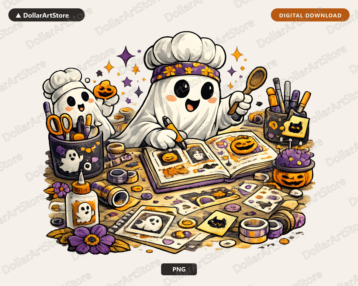 Cute Halloween Ghost Chef PNG, Sublimation Design, Shirt Design Digital Download