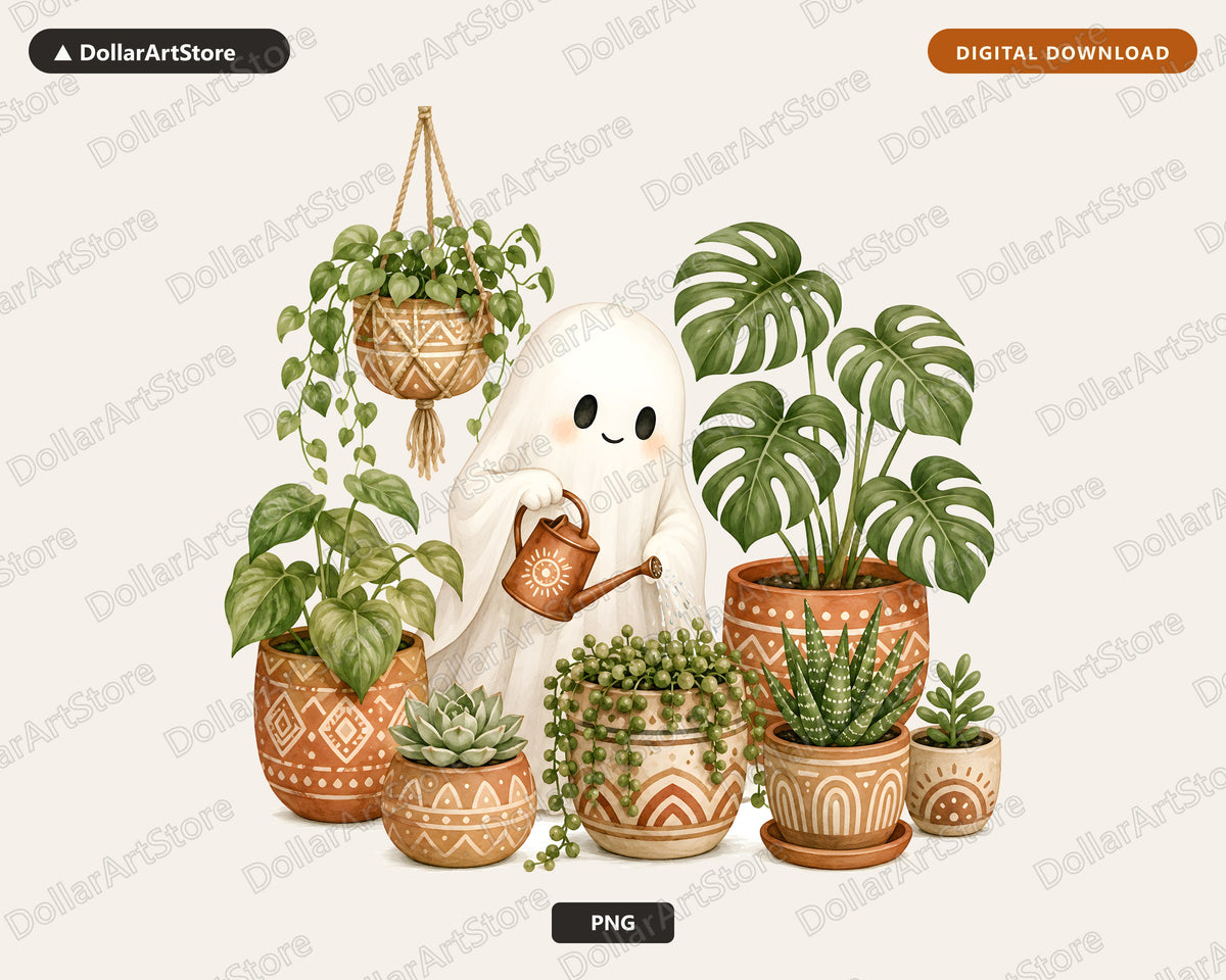 Boho Ghost PNG, Plant Lover Sublimation Design, Cute Cottagecore Digital Download