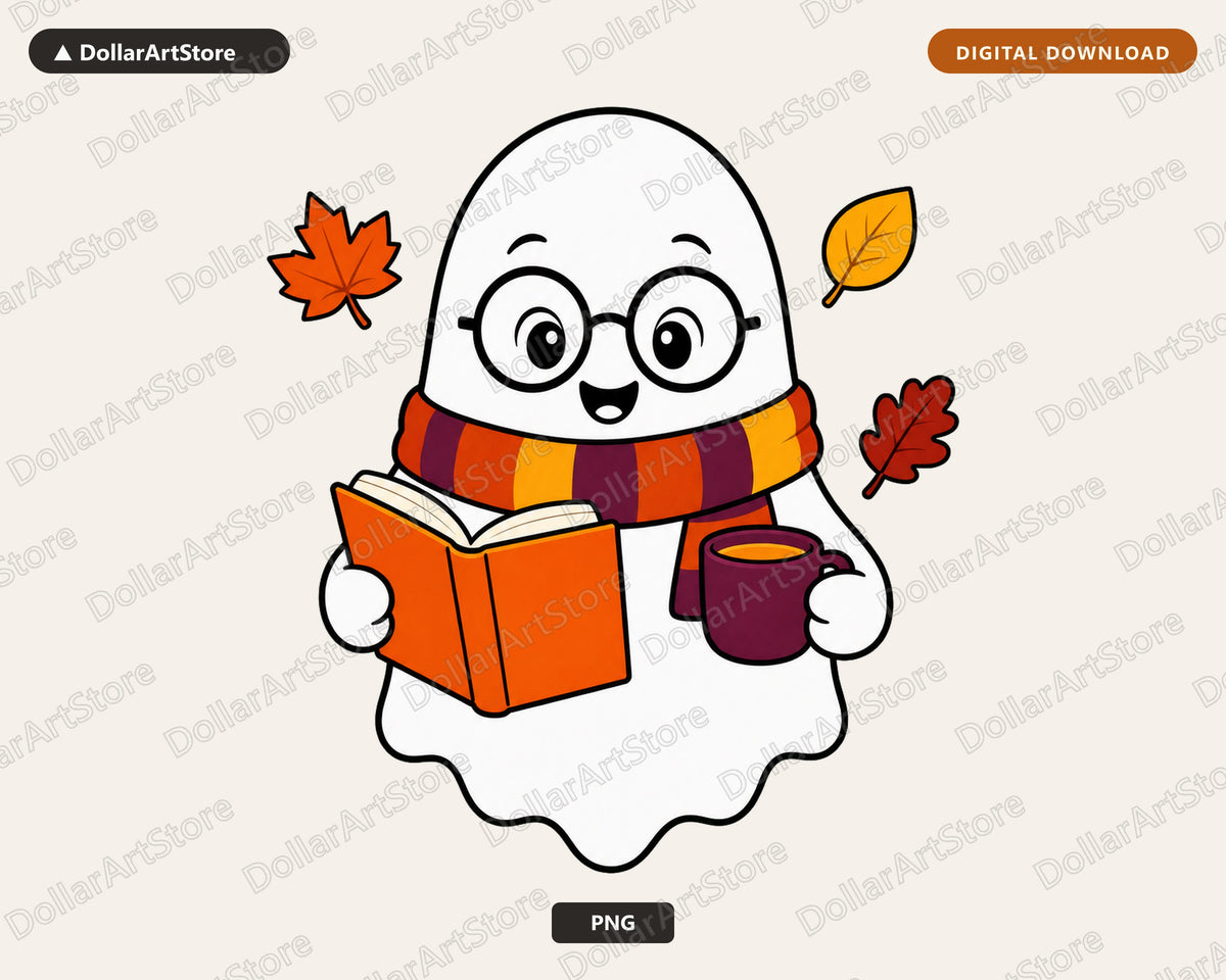 Bookish Ghost PNG, Autumn Sublimation Design, Reading Season Shirt Print