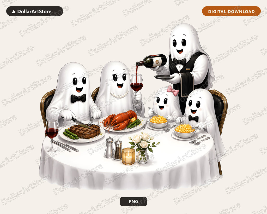 Cute Ghost Dinner Party PNG, Sublimation Design, Shirt & Tumbler Design