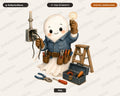 Cute Ghost Electrician PNG, Sublimation Design, Shirt Print Digital Download