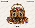Luxury Jeweled Pumpkin Basket PNG, Halloween Sublimation Design Digital Download