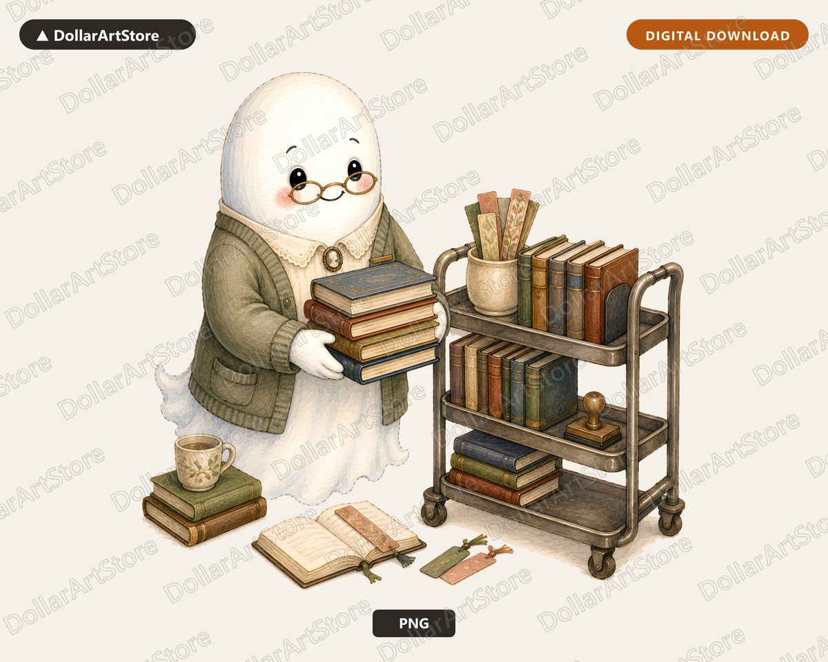 Librarian Ghost PNG Sublimation Design Shirt Digital Download