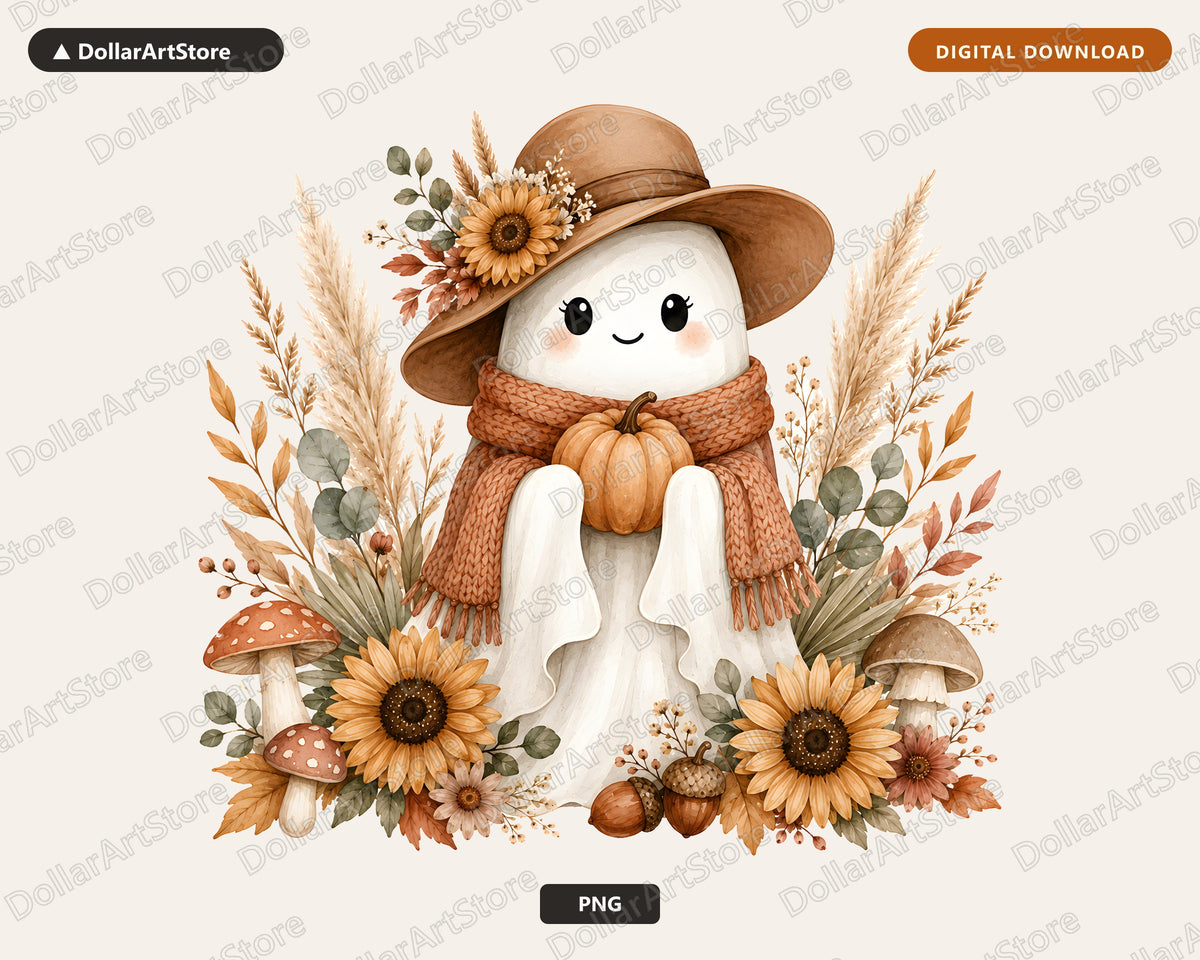Boho Ghost PNG, Autumn Sublimation Design, Fall Shirt & Tumbler PNG