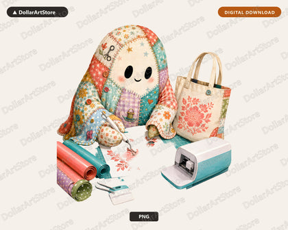 Crafty Ghost PNG Sublimation Design | Sewing Shirt Design Digital Download