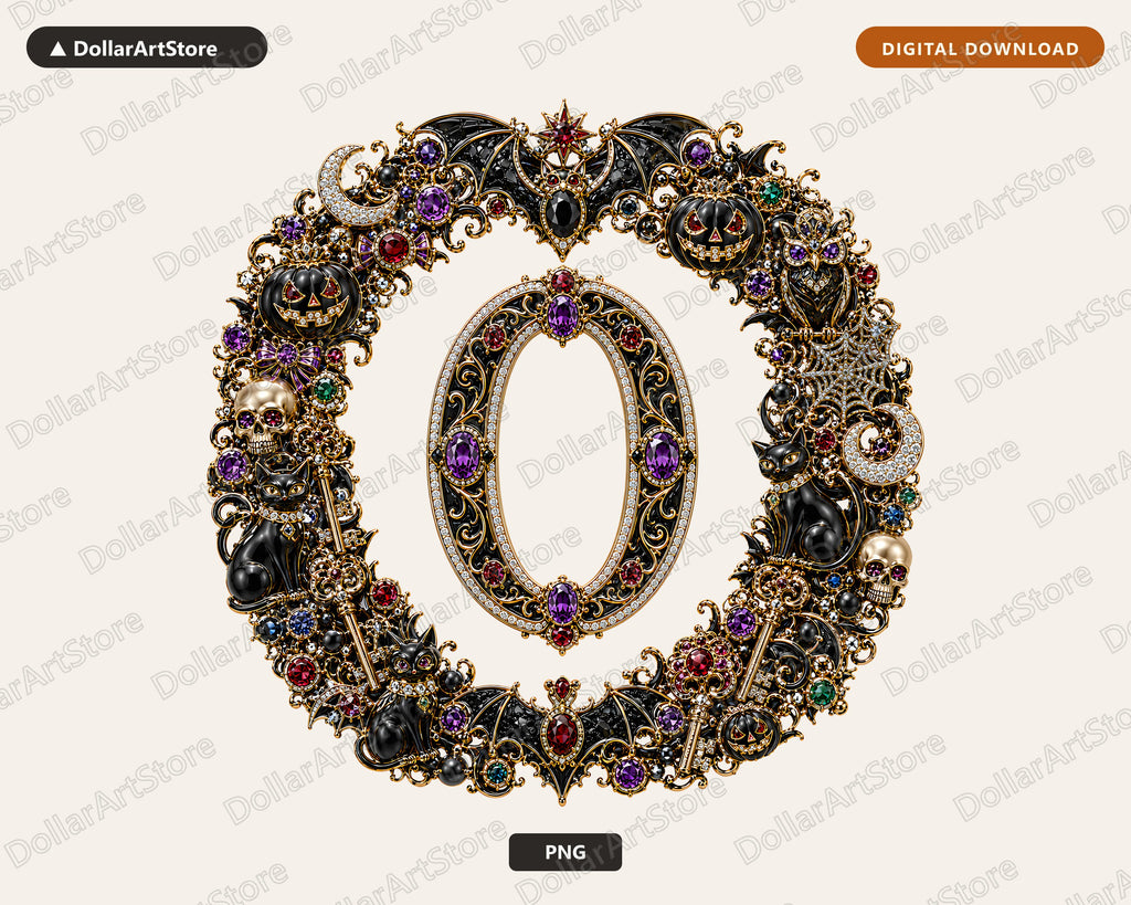 Halloween Monogram O PNG, Gothic Ornate Letter, Sublimation Shirt Design