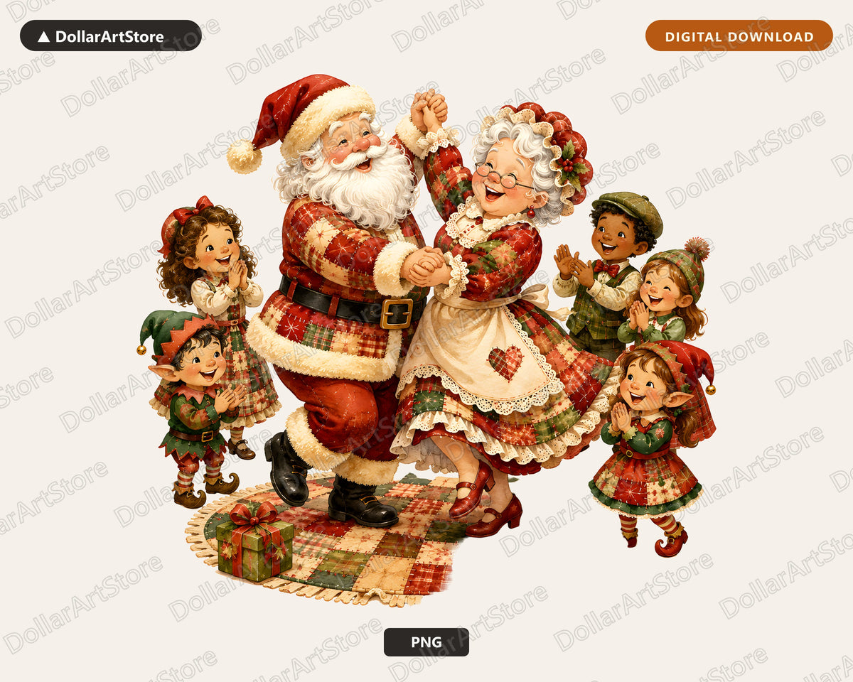 Santa Patchwork PNG, Vintage Christmas Design, Sublimation Download