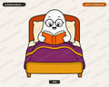 Bookish Ghost PNG, Reading in Bed, Sublimation Design Digital Download