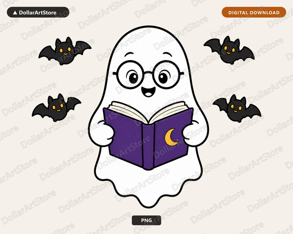 Bookish Ghost PNG, Halloween Sublimation Design, Shirt Design Digital Download