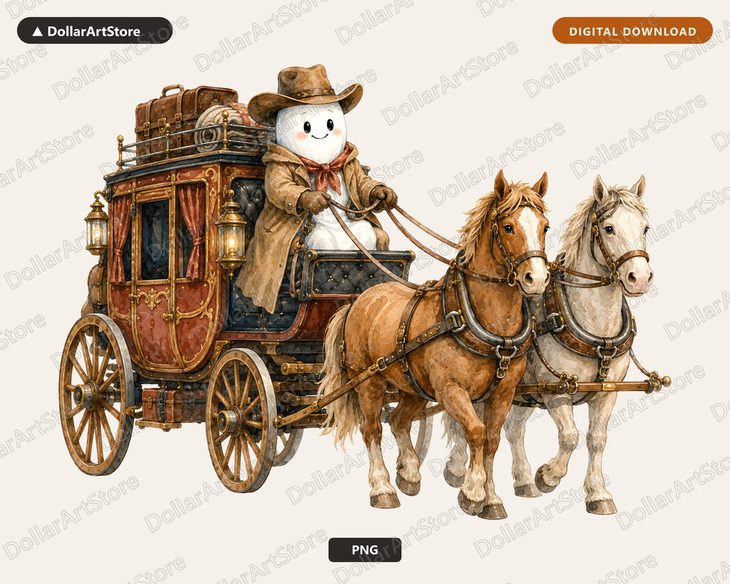 Western Ghost Cowboy PNG, Stagecoach Design, Sublimation Digital Download
