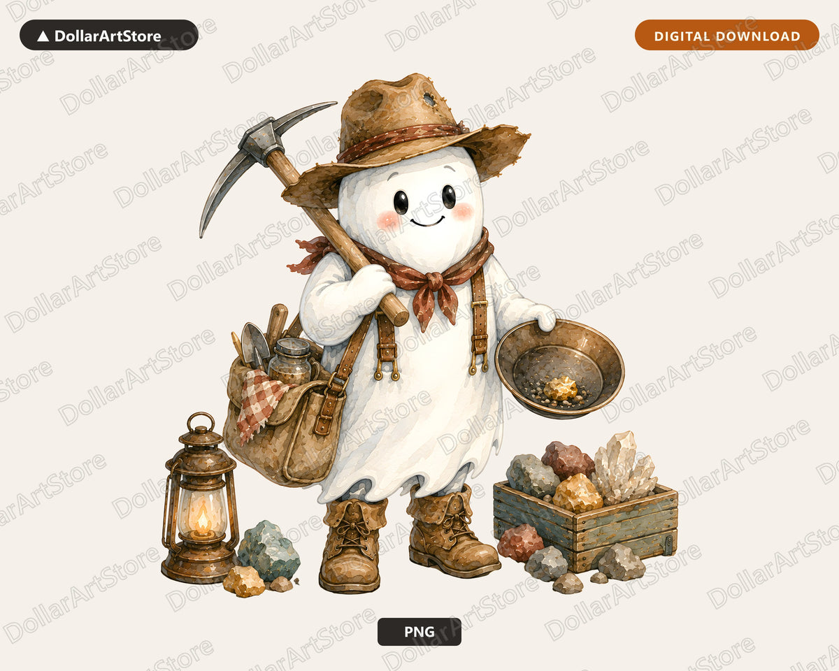 Cute Cowboy Ghost PNG, Western Prospector Sublimation Design, Shirt & Tumbler PNG