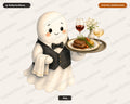 Cute Ghost Waiter PNG, Sublimation Design, Shirt Design Digital Download