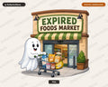 Cute Ghost PNG, Expired Foods Market, Halloween Sublimation Design Digital Download