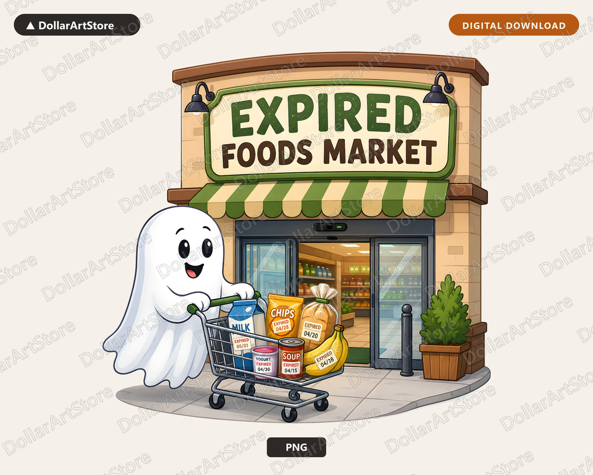 Cute Ghost PNG, Expired Foods Market, Halloween Sublimation Design Digital Download