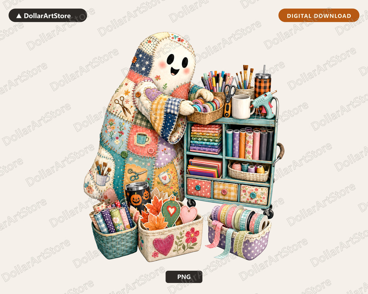 Crafting Ghost PNG, Sublimation Design, Print-on-Demand Digital Download