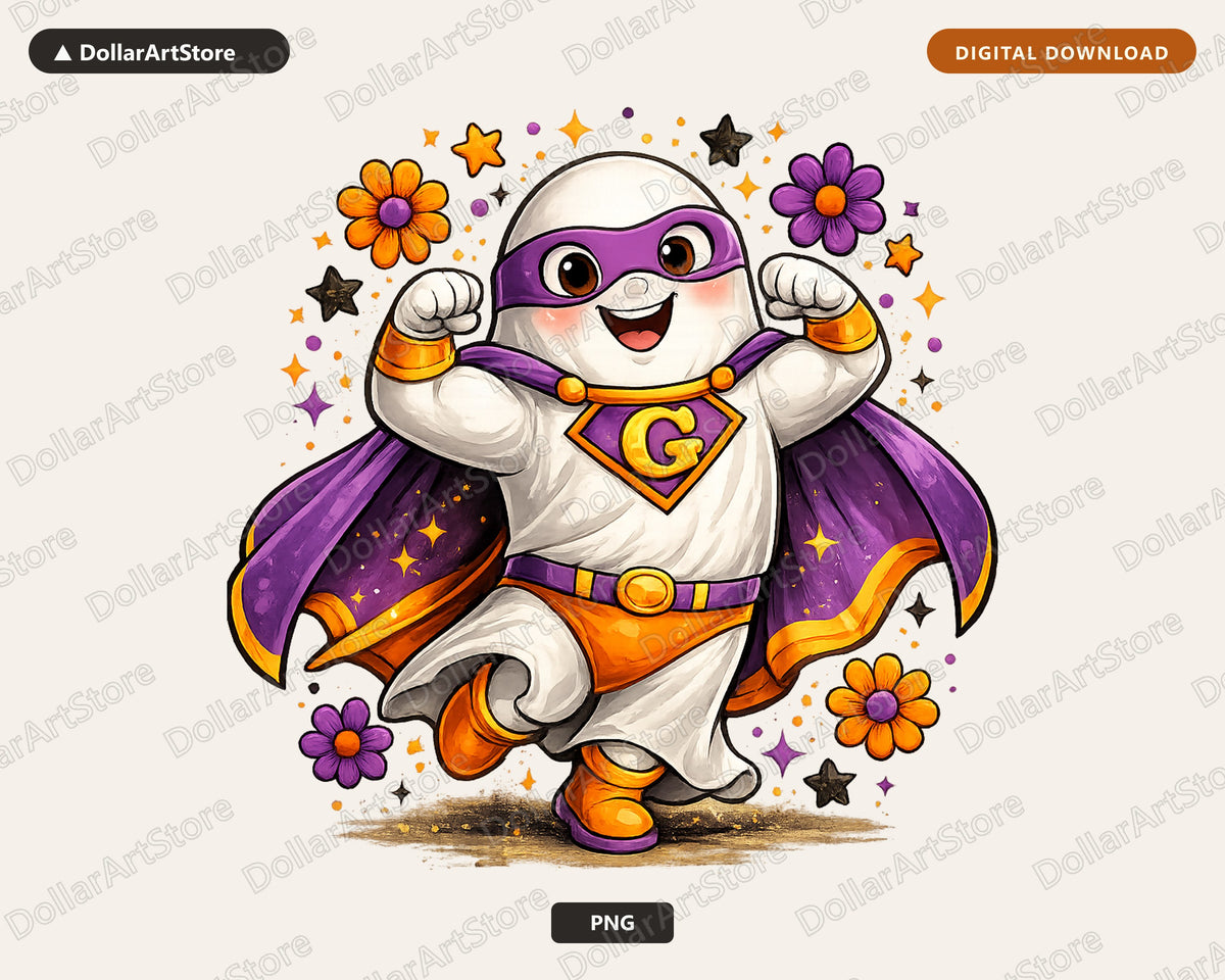 Cute Superhero Ghost PNG, Halloween Shirt Design, Sublimation Download