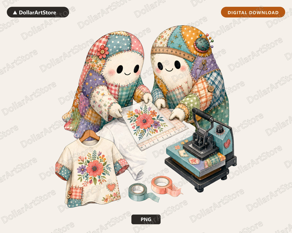 Crafting Ghost PNG, Sublimation Design, Cute Character Digital Download