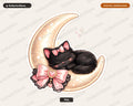 Coquette Black Cat Moon PNG, Sublimation Design, Shirt Design Digital Download