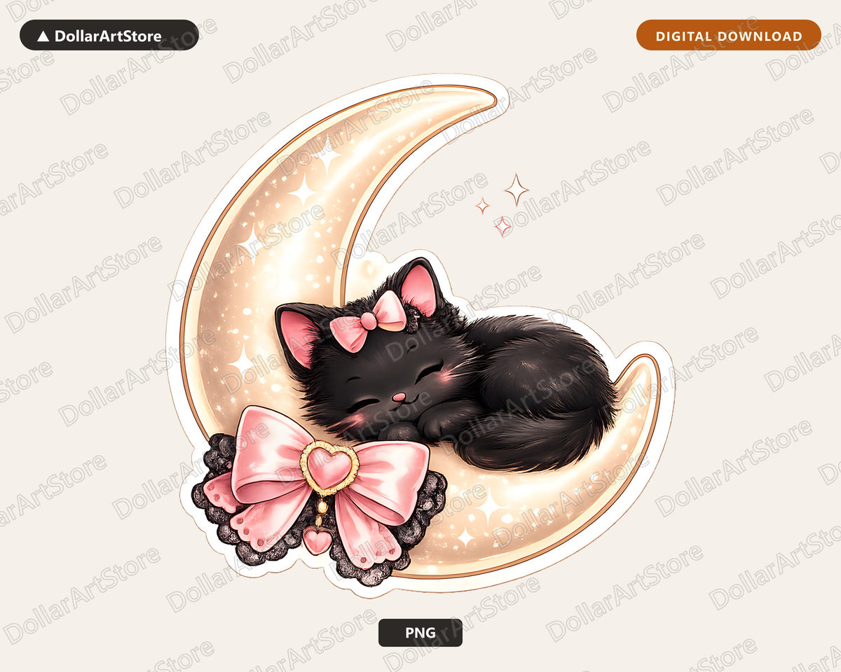 Coquette Black Cat Moon PNG, Sublimation Design, Shirt Design Digital Download