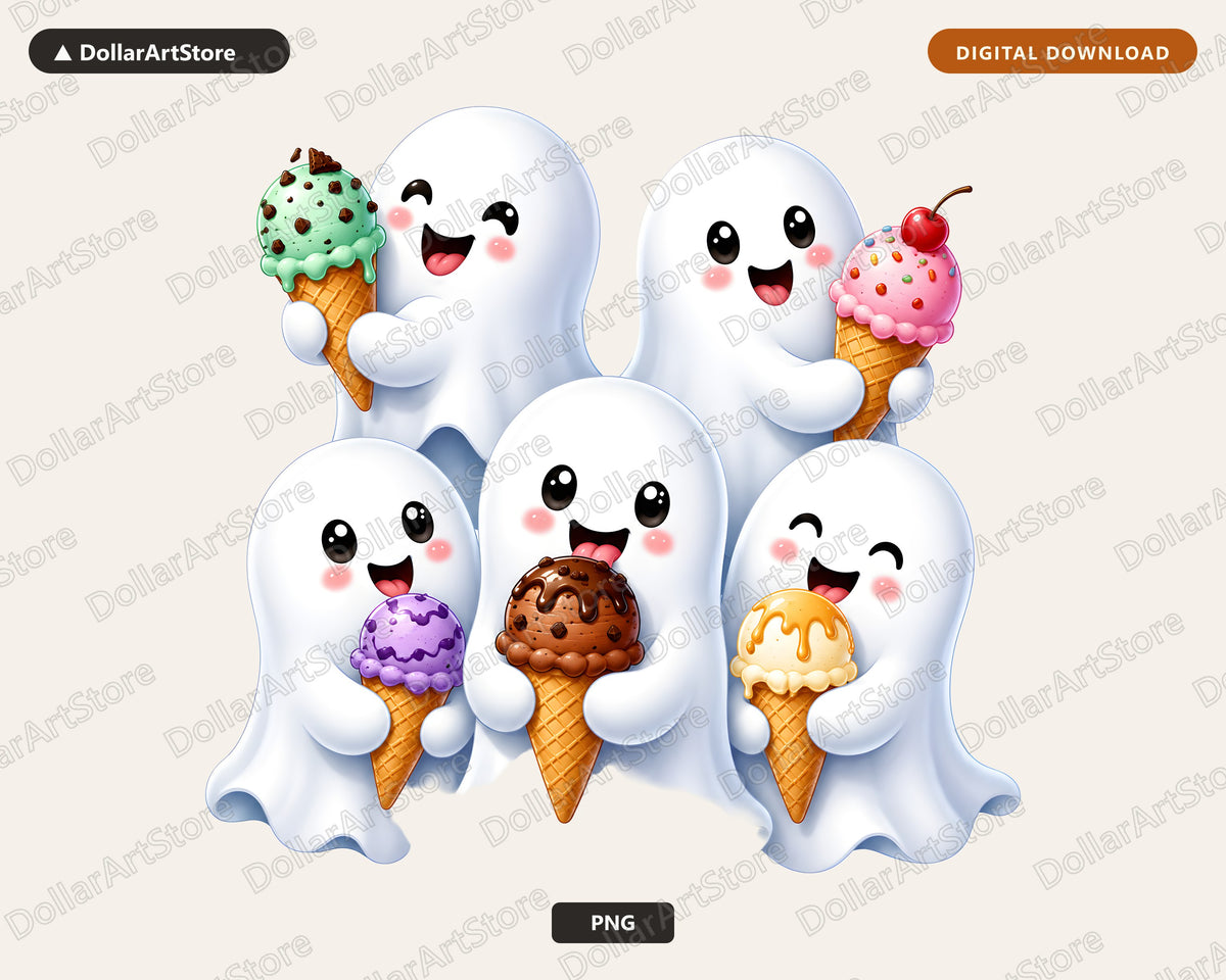 Cute Halloween Ghost PNG, Ice Cream Design, Sublimation Digital Download