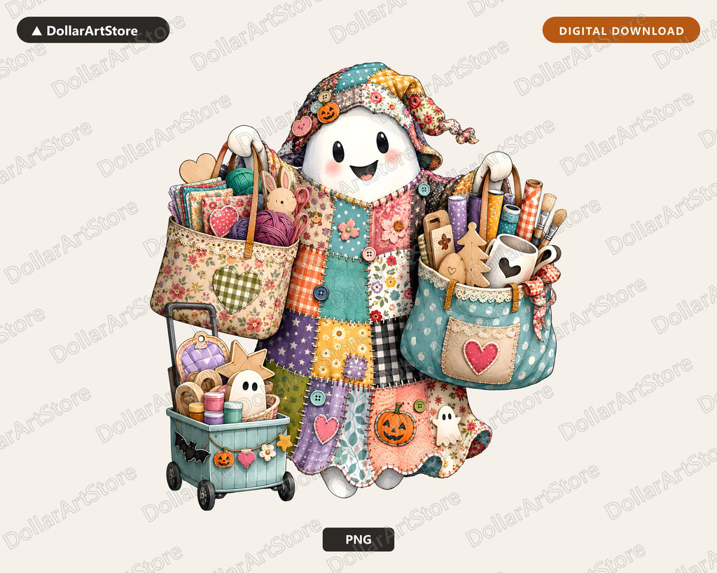 Crafting Ghost PNG, Sublimation Design, Fall Shirt & Tumbler Design