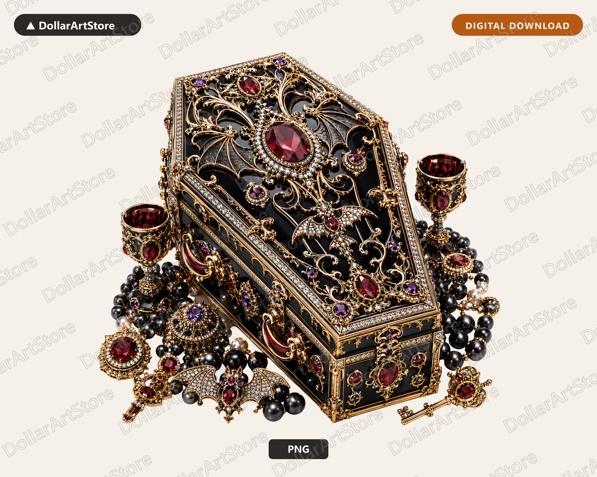 Gothic Coffin Jewelry PNG, Dark Baroque Design, Sublimation Shirt & Tumbler PNG