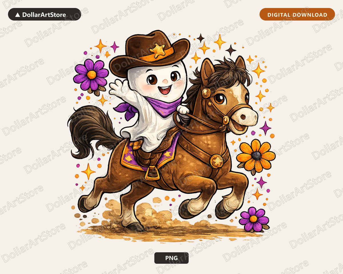 Cute Ghost Cowboy PNG, Sublimation Design, Halloween Shirt Design Digital Download