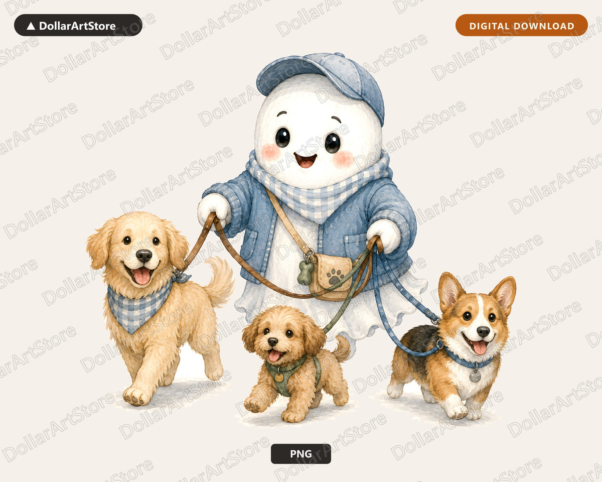 Cute Ghost Walking Dogs PNG, Sublimation Design, Shirt Design Digital Download