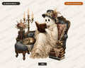 Bookish Ghost PNG, Vintage Gothic Sublimation Design, Digital Download