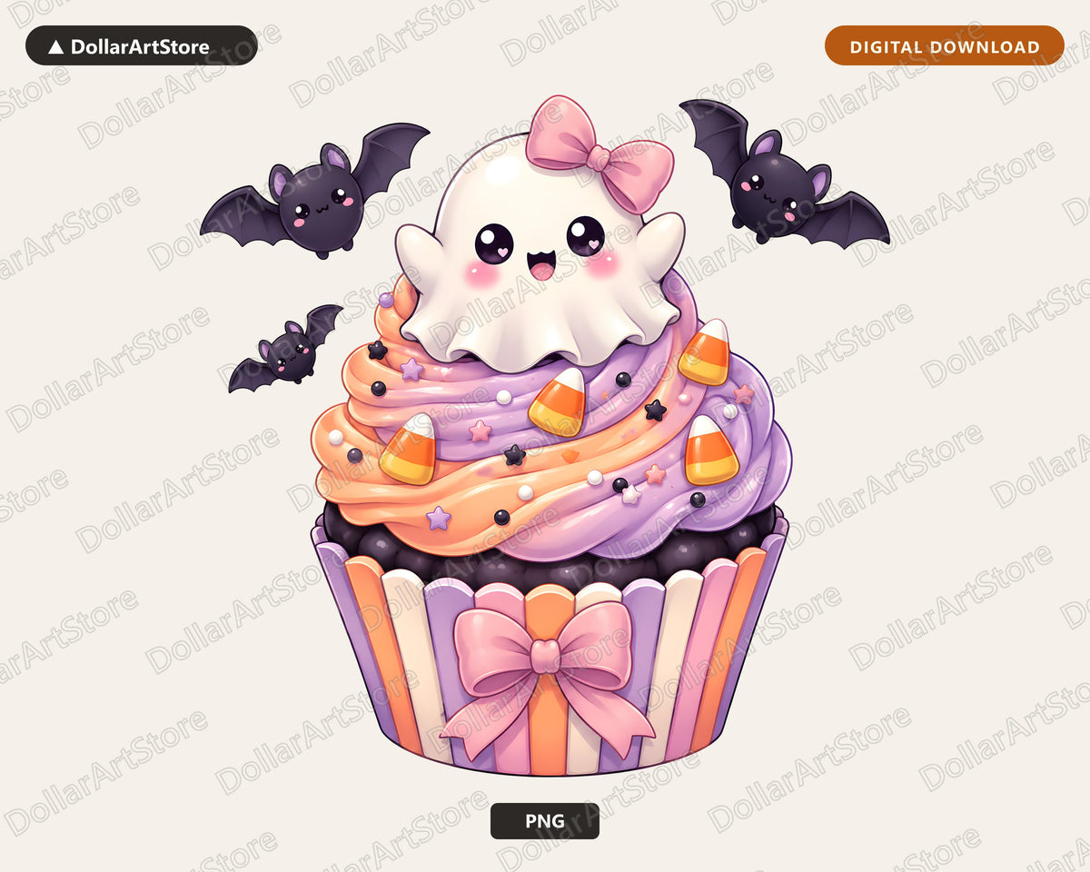 Cute Halloween Ghost Cupcake PNG, Sublimation Design, Shirt Design Digital Download