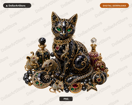 Gothic Black Cat PNG, Luxury Ornate Design, Sublimation Shirt Design Digital Download