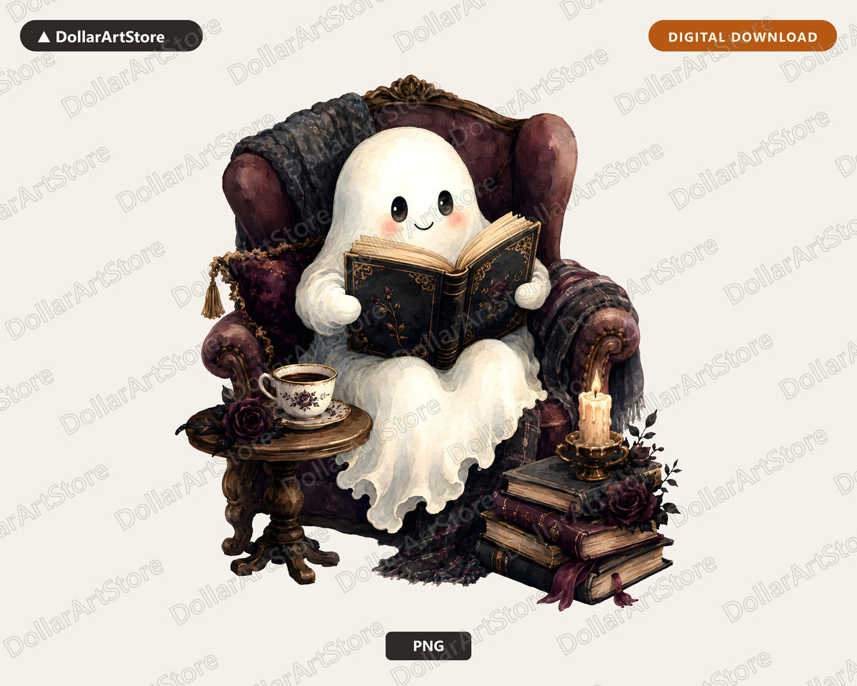 Bookish Ghost PNG, Sublimation Design, Shirt & Tumbler Print Digital Download