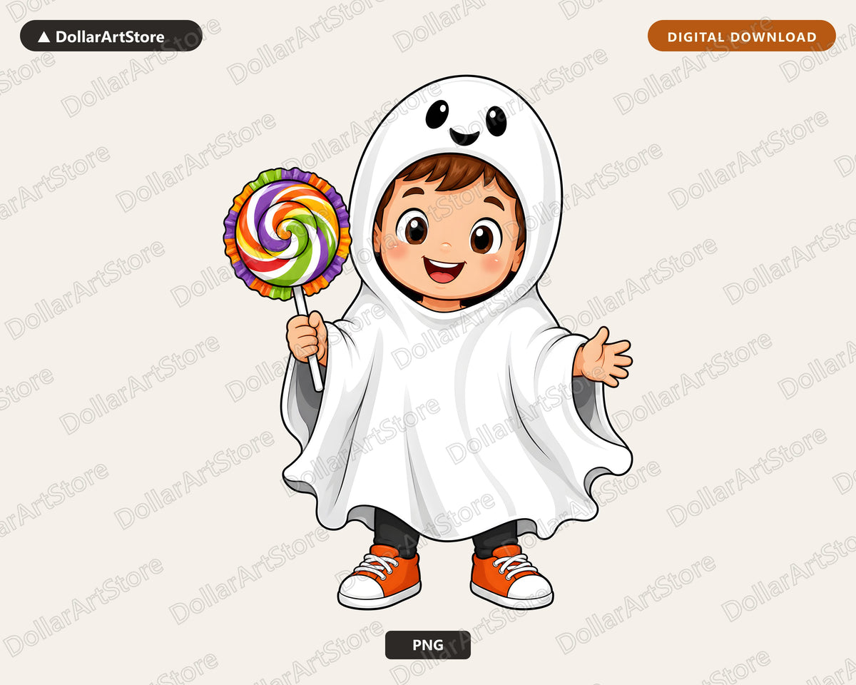 Cute Ghost Costume Kid PNG, Halloween Sublimation Design, Shirt Design Digital Download