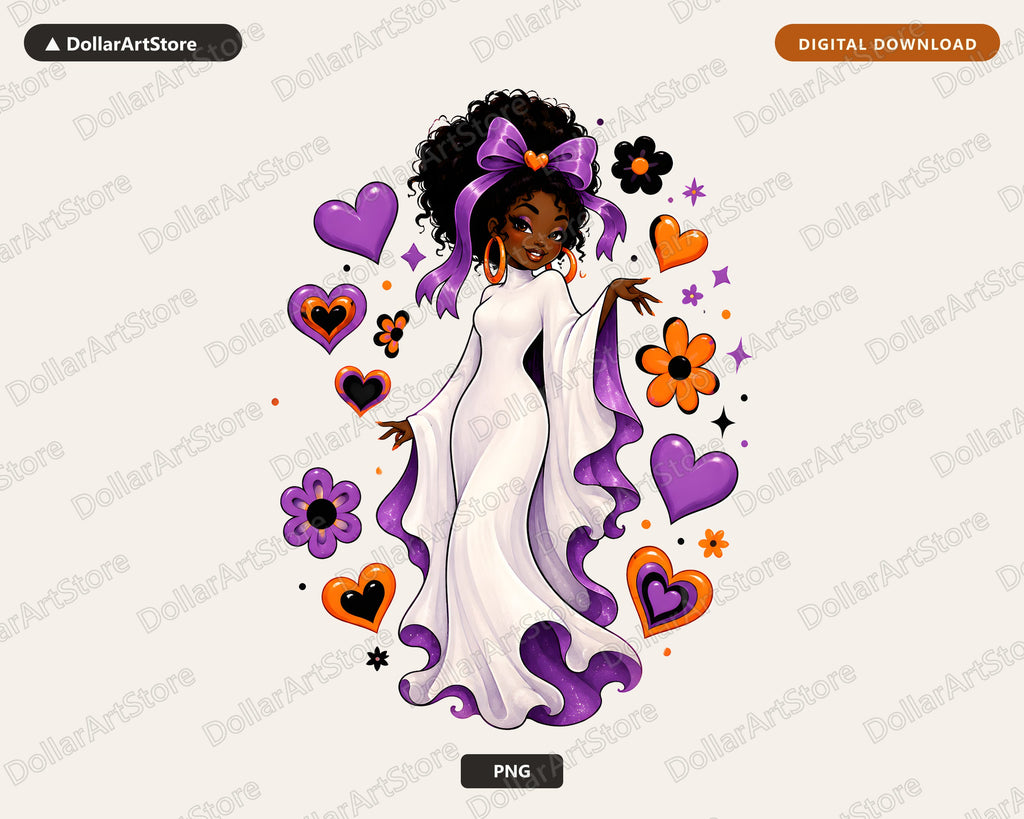 Cute Halloween Ghost Girl PNG, Sublimation Design, Shirt Graphic Download