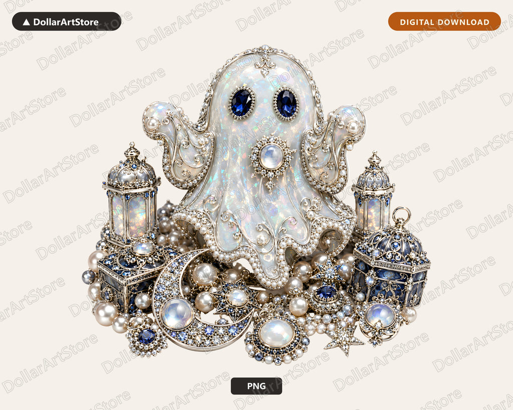 Gothic Jeweled Ghost PNG, Sublimation Design, Halloween Shirt Design Digital Download