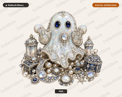 Gothic Jeweled Ghost PNG, Sublimation Design, Halloween Shirt Design Digital Download