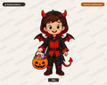 Cute Devil Costume Kid PNG, Halloween Sublimation Design Digital Download