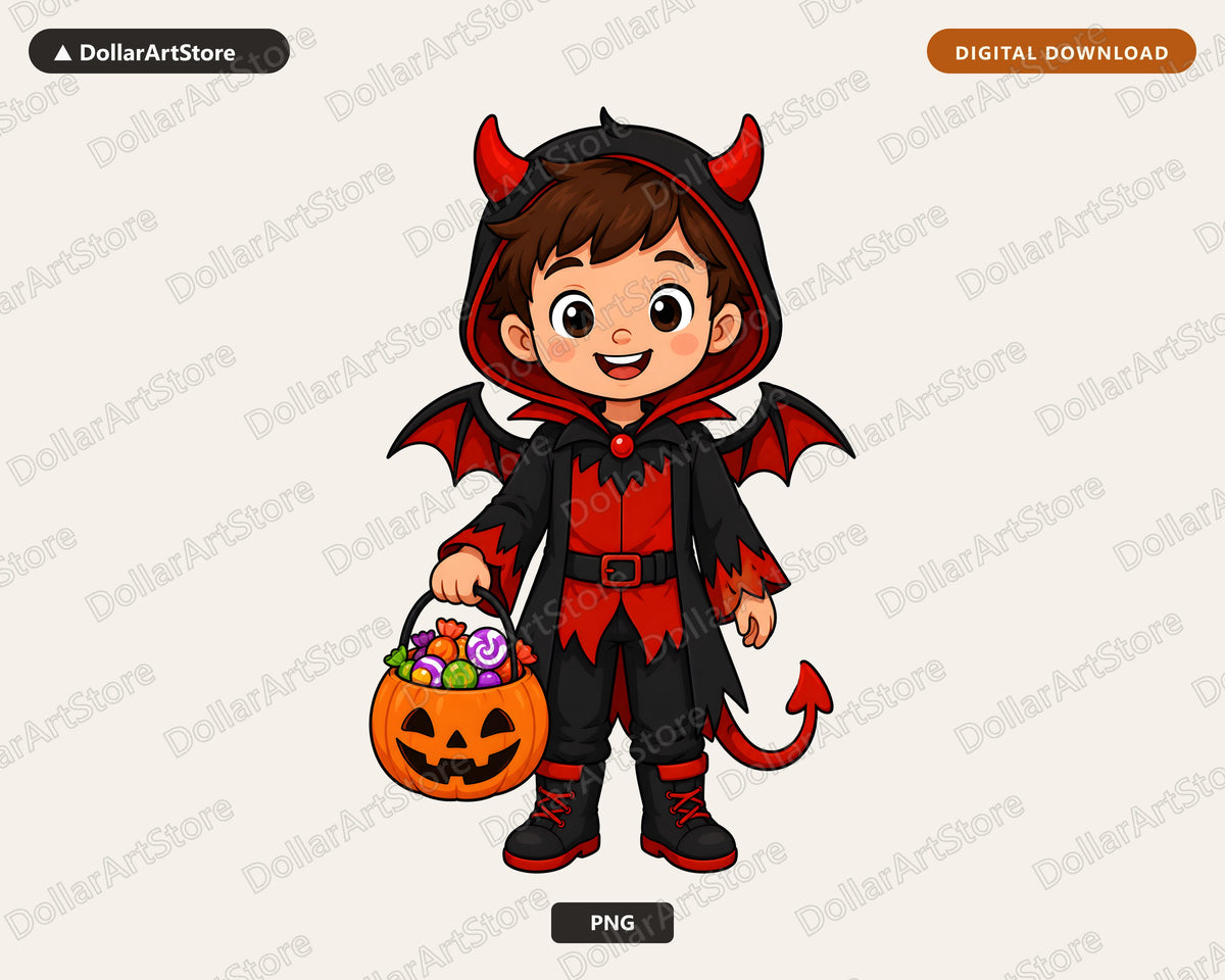 Cute Devil Costume Kid PNG, Halloween Sublimation Design Digital Download