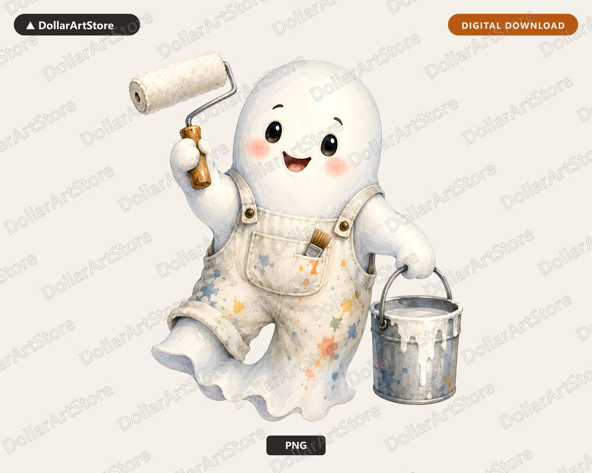 Painter Ghost PNG, Cute Character Design, Sublimation Shirt Download