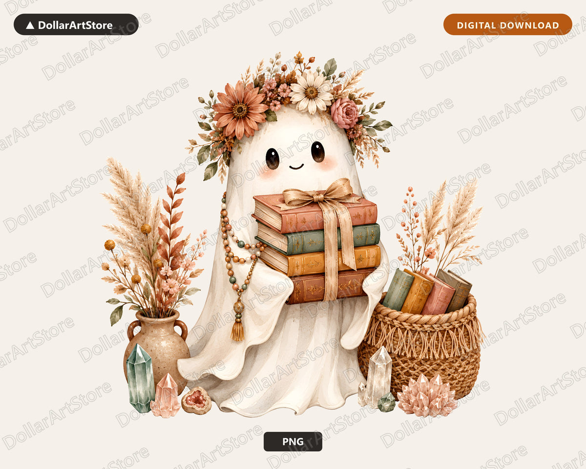 Bookish Ghost PNG, Autumn Sublimation Design, Cute Shirt Design Digital Download