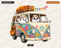 Retro Hippie Van PNG, Cute Ghost Characters, Sublimation Design Digital Download