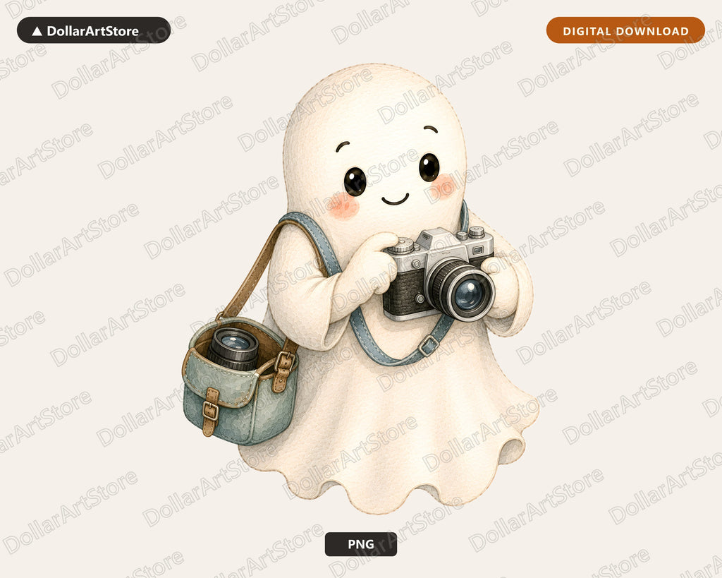 Cute Ghost PNG, Photographer Camera Design, Sublimation Shirt PNG