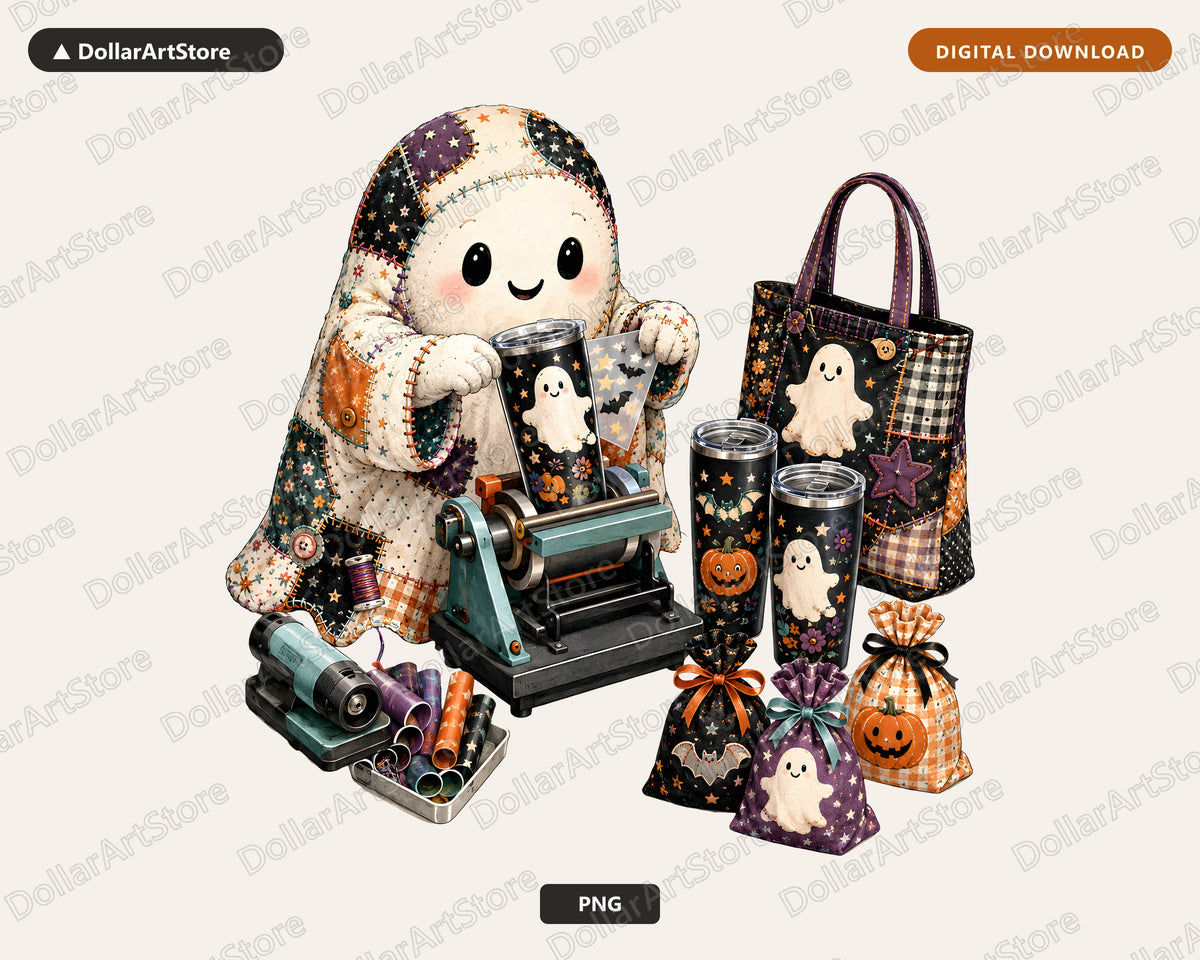 Cute Crafting Ghost PNG, Halloween Sublimation Design, Shirt Print Digital Download