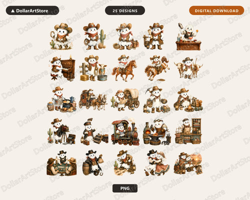 25 Cowboy Ghost PNG Bundle, Western Sublimation Designs, Shirt & Tumbler
