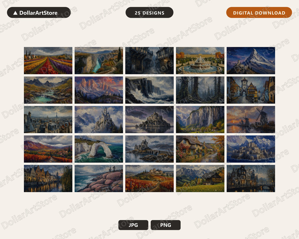 25 Cozy European Scenery Frame TV Art Bundle, Samsung Frame TV 4K Digital Downloads