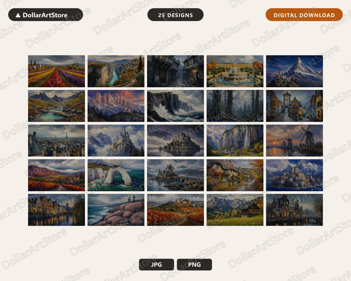 25 Cozy European Scenery Frame TV Art Bundle, Samsung Frame TV 4K Digital Downloads