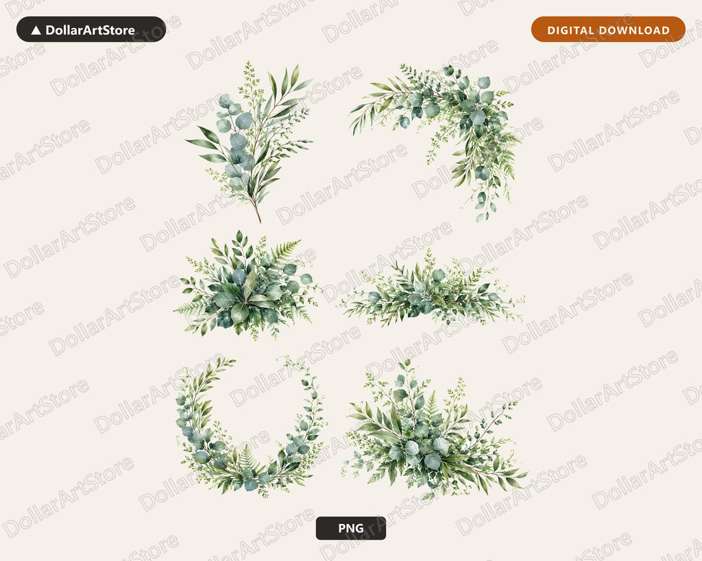 Watercolor Eucalyptus Clipart PNG, Greenery Botanical Clip Art, Transparent Background