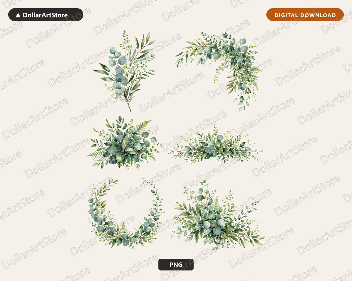 Watercolor Eucalyptus Clipart PNG, Greenery Botanical Clip Art, Transparent Background