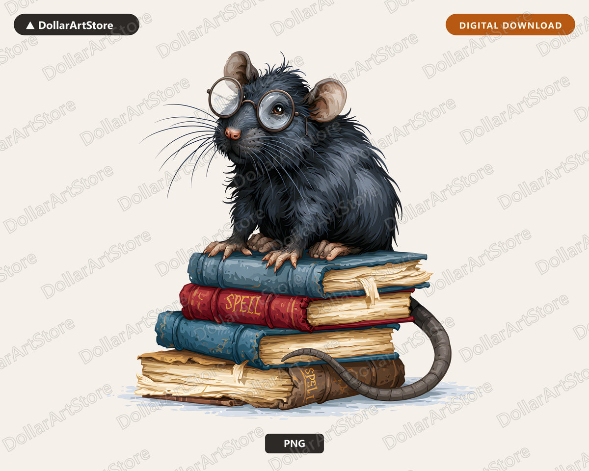 Cute Halloween Rat Clipart PNG, Wizard Spell Books Clip Art, Digital Download