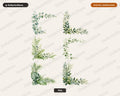 Watercolor Greenery Clipart PNG, Botanical Borders & Leaf Clip Art, Digital Download
